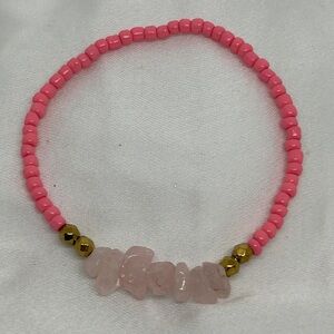 Pink Beaded Bracelet with Gold Accents